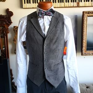 Stafford plaid gray tweed wool waistcoat with lapels 36R